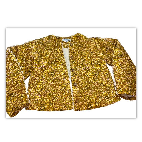 KIKA Vargas CROP JACKET NEW Mum Floral Quilted Jacket GOLD Yellow tan Button Up - Picture 3 of 16